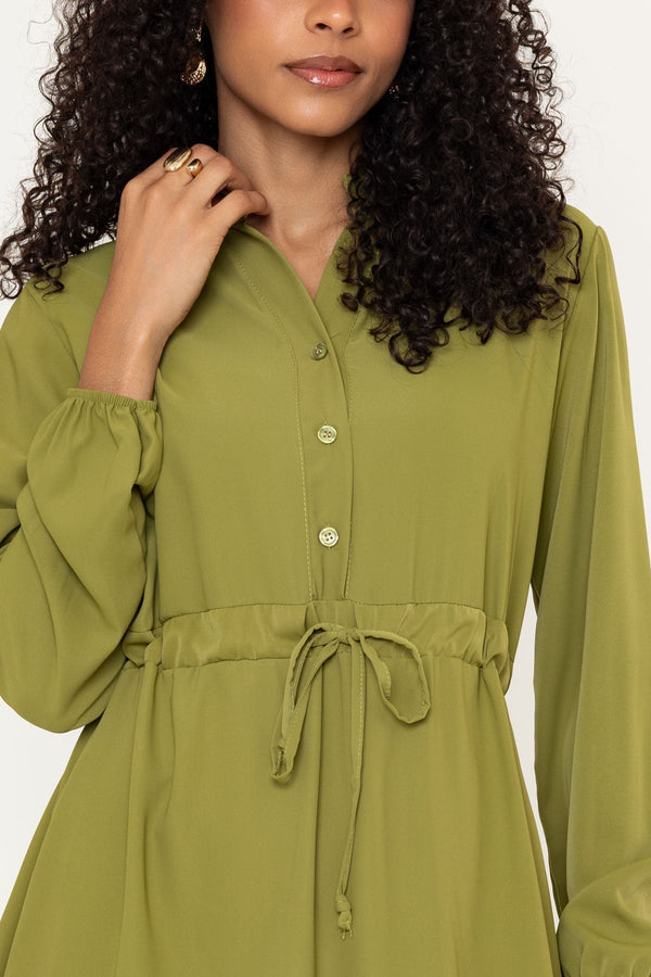 Carraig Donn Katy Green Skater Drawstring Long Sleeve Knee Length Dress