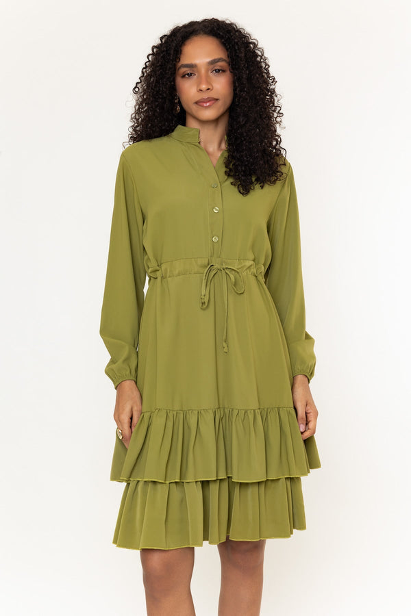 Carraig Donn Katy Green Skater Drawstring Long Sleeve Knee Length Dress