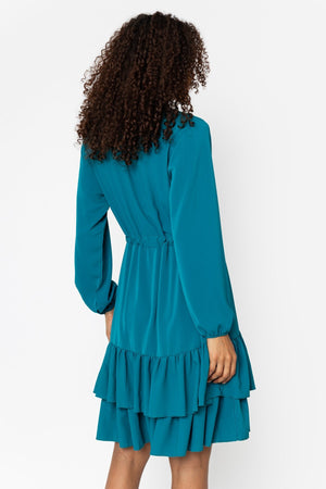 Carraig Donn Katy Teal Skater Drawstring Long Sleeve Knee Length Dress