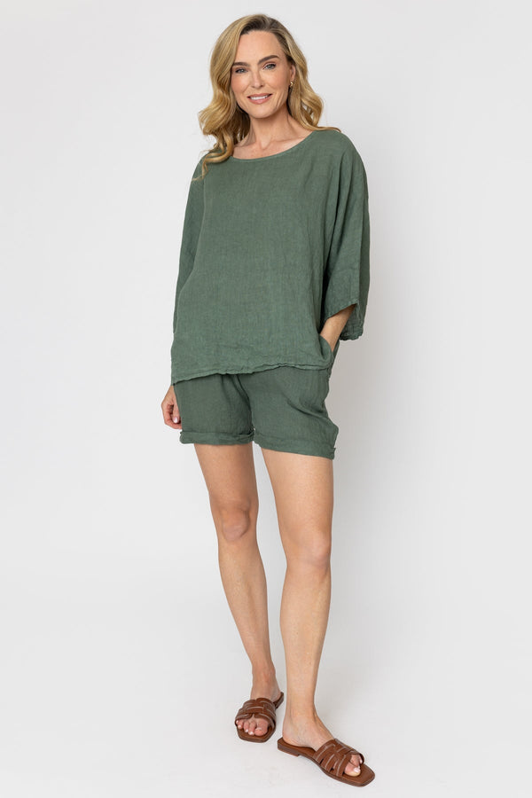 Carraig Donn Khaki 3/4 Sleeves Linen Top