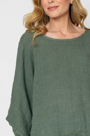 Carraig Donn Khaki 3/4 Sleeves Linen Top