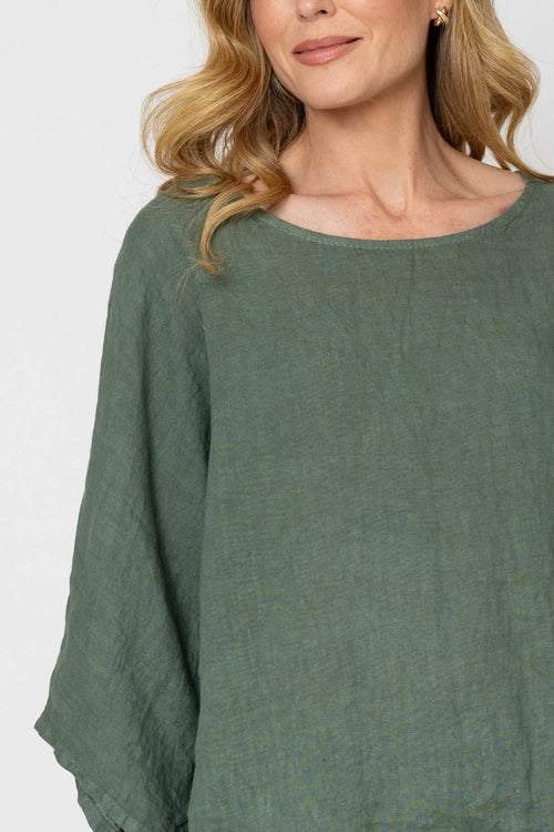 Carraig Donn Khaki 3/4 Sleeves Linen Top