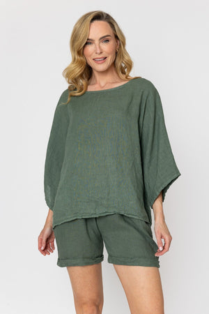 Carraig Donn Khaki 3/4 Sleeves Linen Top