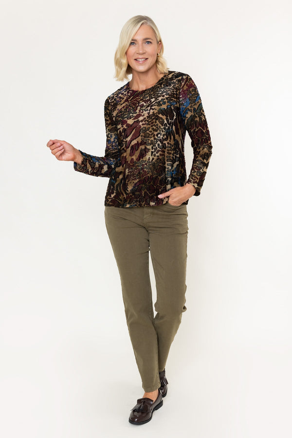 Carraig Donn Khaki Abstract Print Burnout Long Sleeve Top