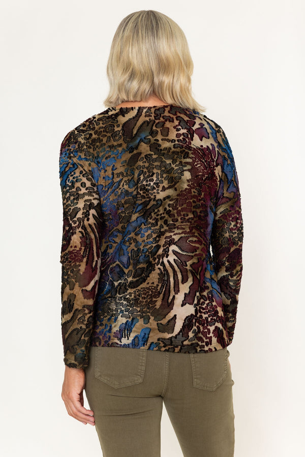 Carraig Donn Khaki Abstract Print Burnout Long Sleeve Top