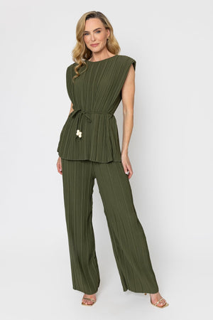 Carraig Donn Khaki Belted Pleated Top