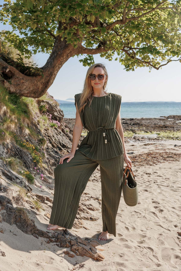 Carraig Donn Khaki Belted Pleated Top