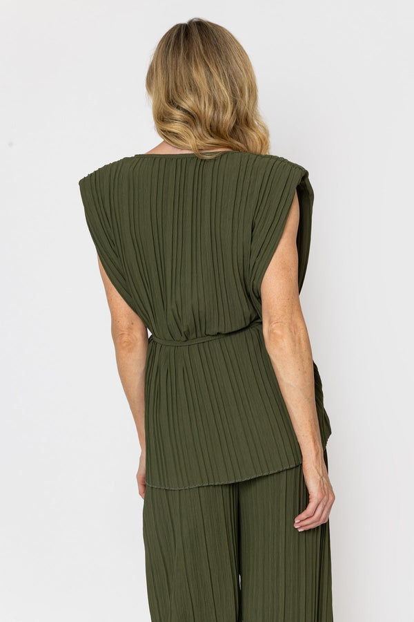 Carraig Donn Khaki Belted Pleated Top