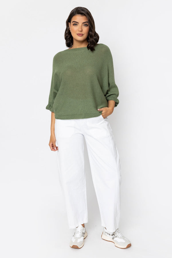Carraig Donn Khaki Cotton Flower Back Knit Jumper