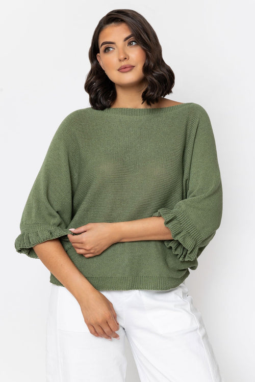Khaki Cotton Flower Back Knit Jumper