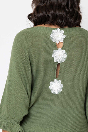 Carraig Donn Khaki Cotton Flower Back Knit Jumper