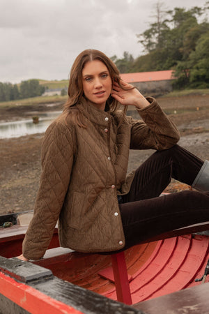 Carraig Donn Khaki Crinkle Corduroy Padded Long Sleeve Jacket
