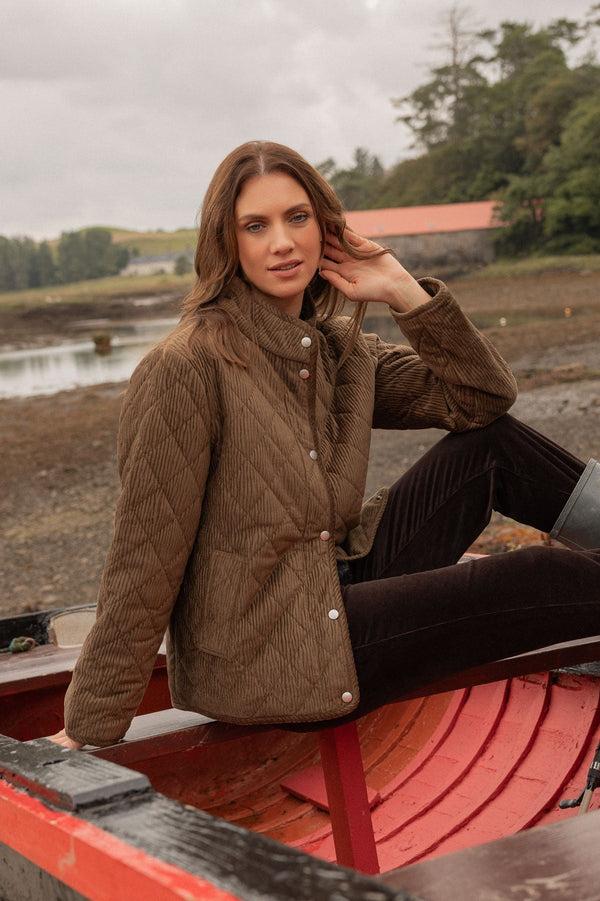 Carraig Donn Khaki Crinkle Corduroy Padded Long Sleeve Jacket