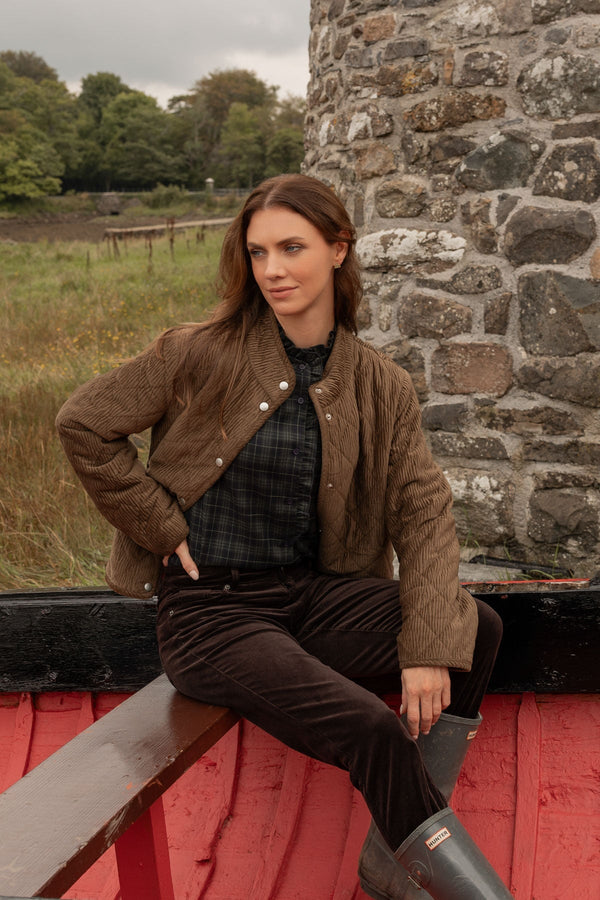Carraig Donn Khaki Crinkle Corduroy Padded Long Sleeve Jacket