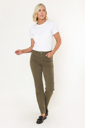 Carraig Donn Khaki Denim High Waist Straight Leg 5 Pocket Jeans