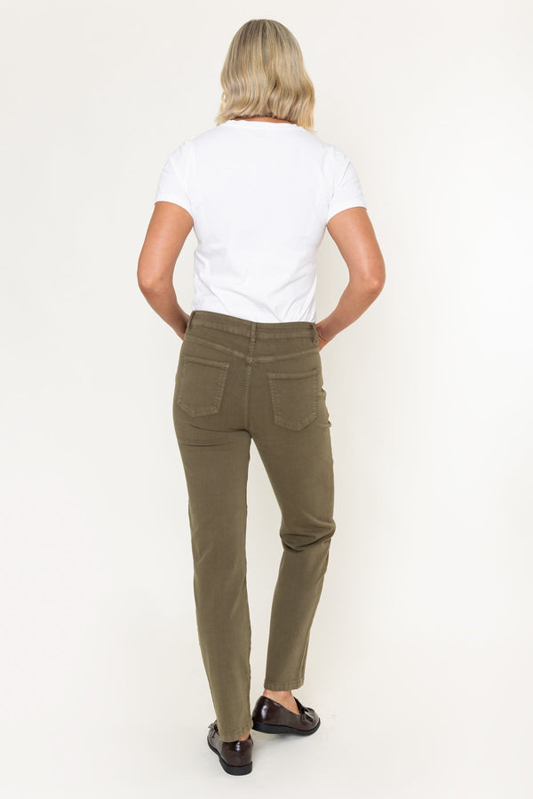 Carraig Donn Khaki Denim High Waist Straight Leg 5 Pocket Jeans