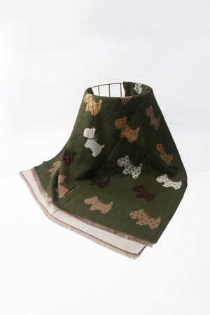 Carraig Donn Khaki Dog Print Scarf