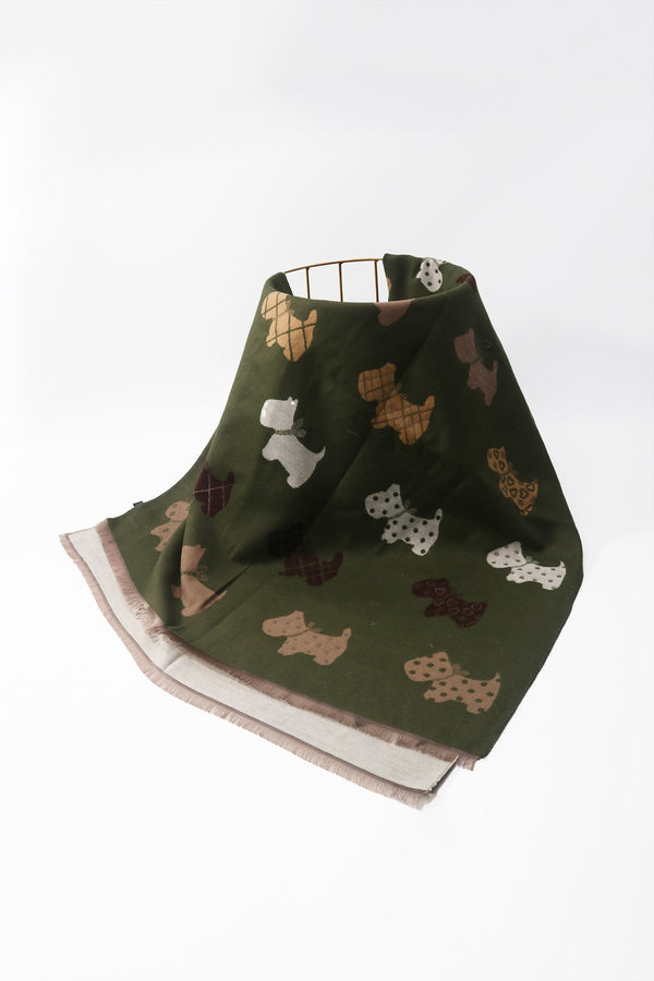 Carraig Donn Khaki Dog Print Scarf