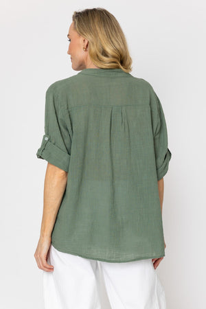 Carraig Donn Khaki Embroidered Cotton Blouse