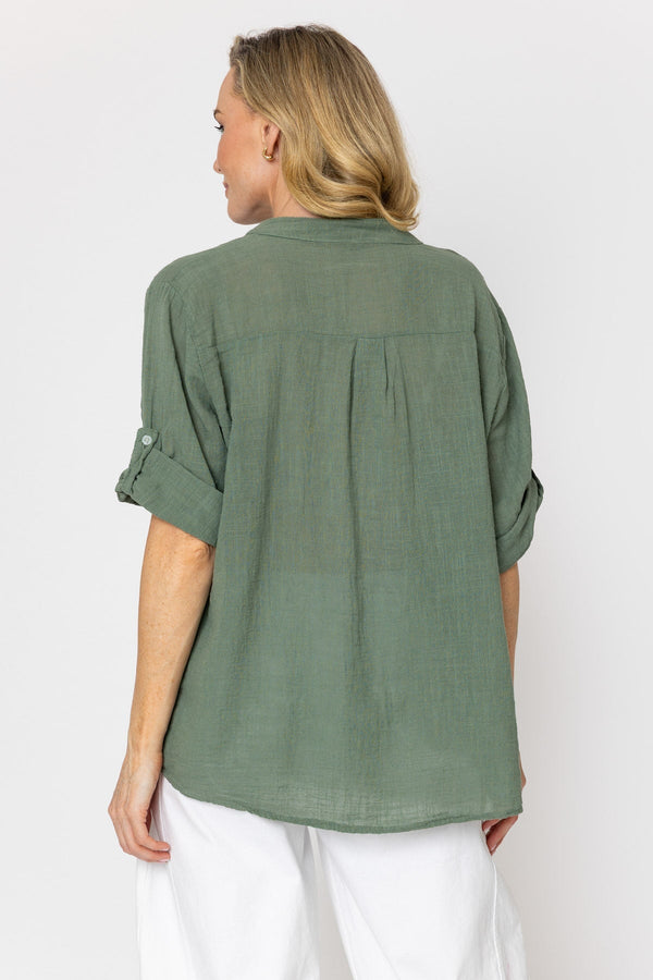 Carraig Donn Khaki Embroidered Cotton Blouse