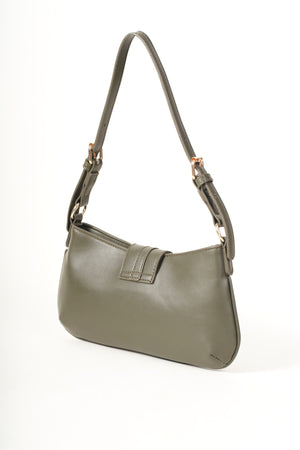 Carraig Donn Khaki Faux Leather Buckle Detail Shoulder Bag
