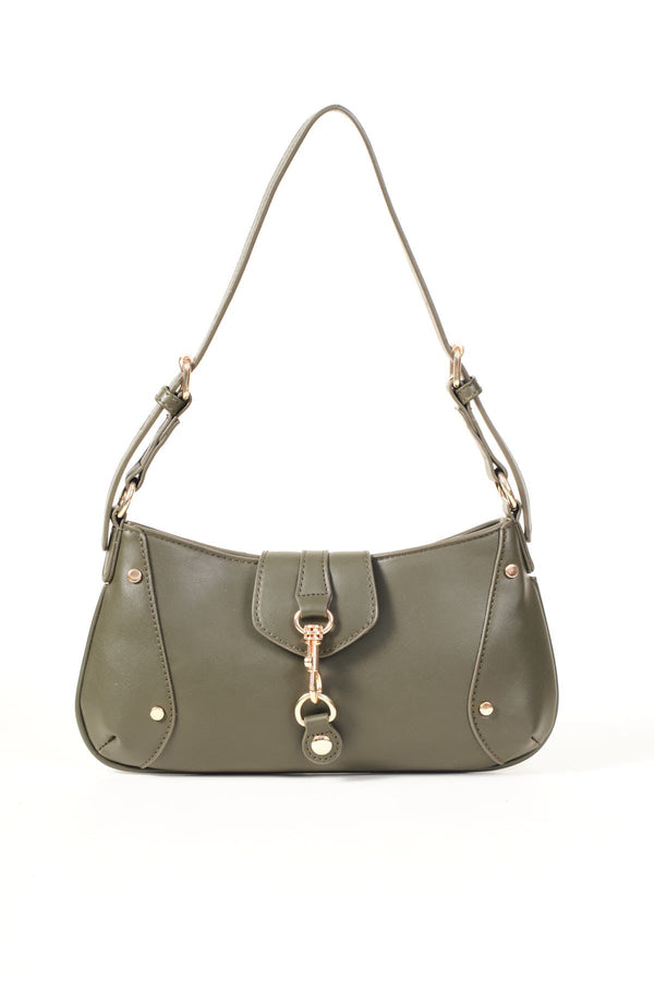 Carraig Donn Khaki Faux Leather Buckle Detail Shoulder Bag