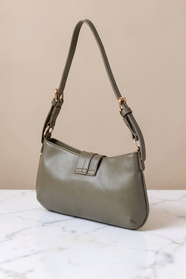 Carraig Donn Khaki Faux Leather Buckle Detail Shoulder Bag