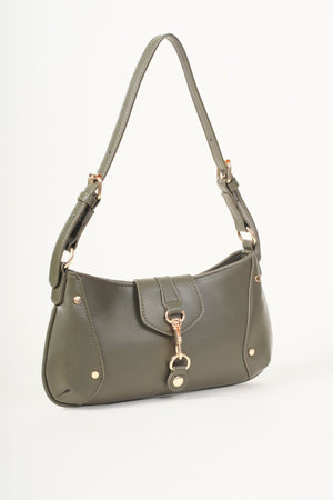 Carraig Donn Khaki Faux Leather Buckle Detail Shoulder Bag