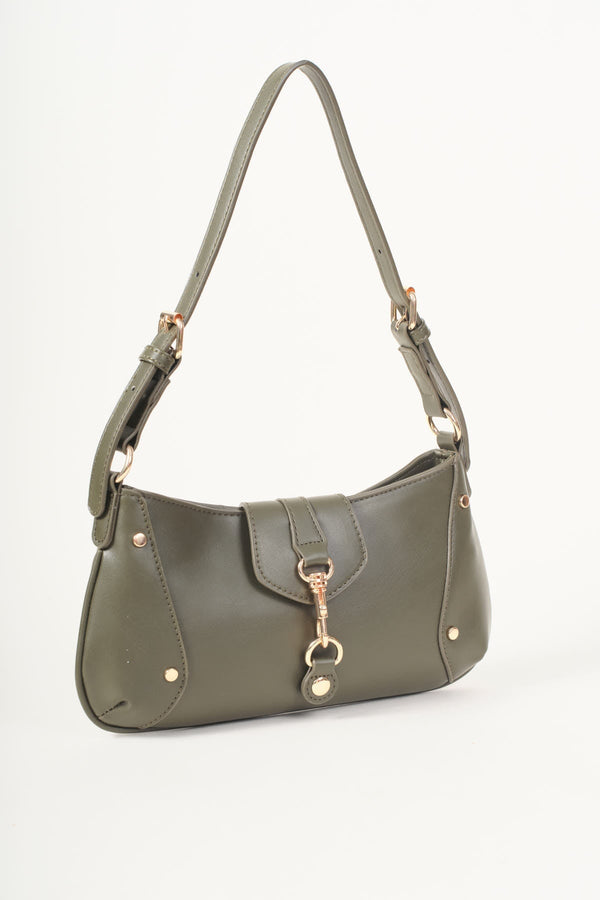 Carraig Donn Khaki Faux Leather Buckle Detail Shoulder Bag
