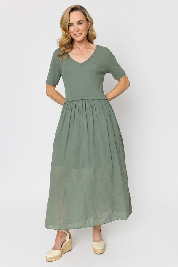 Carraig Donn Khaki Jersey Top Midi Dress