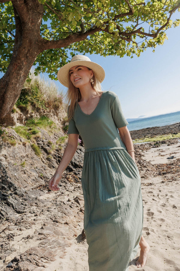Carraig Donn Khaki Jersey Top Midi Dress