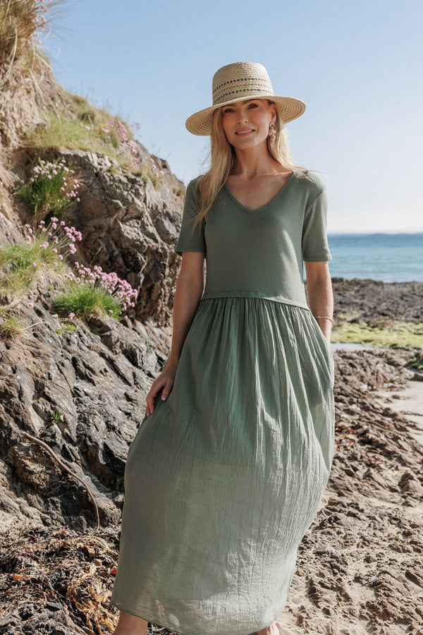 Carraig Donn Khaki Jersey Top Midi Dress