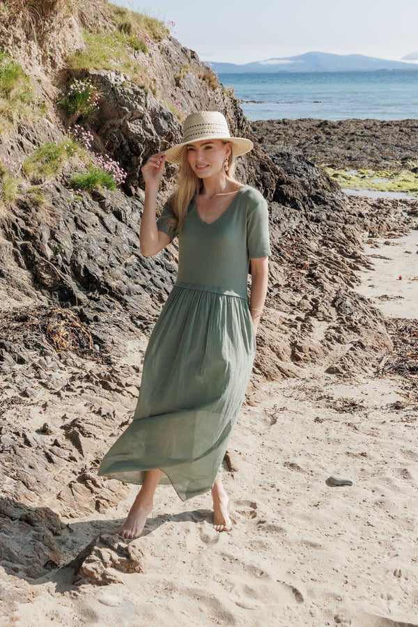 Carraig Donn Khaki Jersey Top Midi Dress