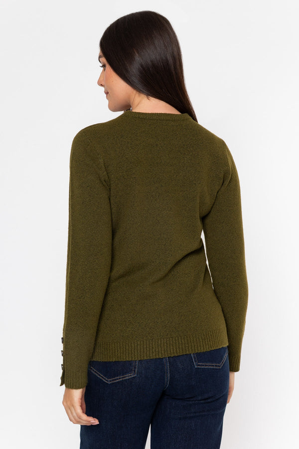 Carraig Donn Khaki Knitted Regular Fit Button Cuff Detail Long Sleeve Jumper