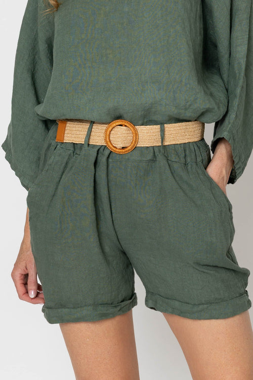 Carraig Donn Khaki Linen Belted Shorts