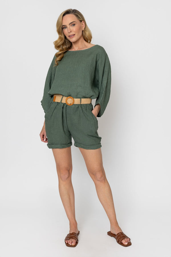 Carraig Donn Khaki Linen Belted Shorts