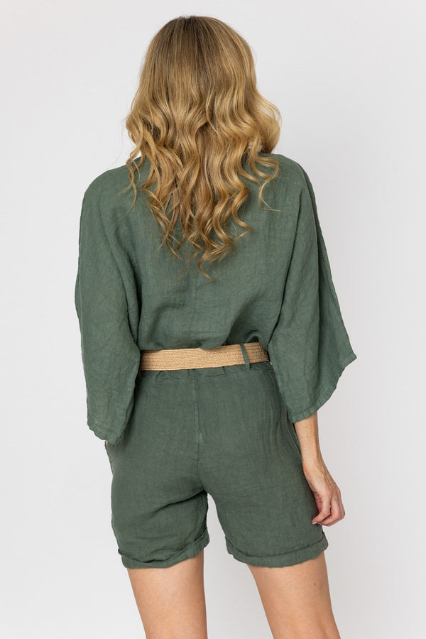 Carraig Donn Khaki Linen Belted Shorts