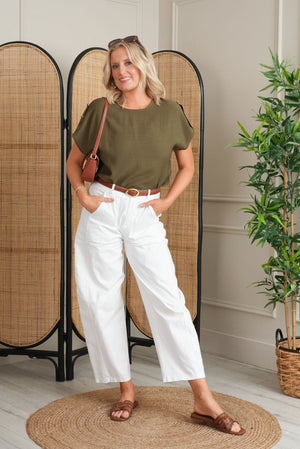 Carraig Donn Khaki Linen Blend Relaxed Fit Top