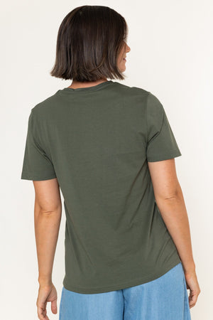 Carraig Donn Khaki Palm Print Cotton Round Neck Short Sleeve T-Shirt