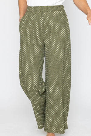 Carraig Donn Khaki Polka Dot Trousers with Elastic Waist
