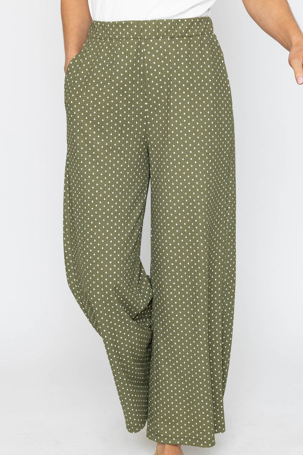 Carraig Donn Khaki Polka Dot Trousers with Elastic Waist