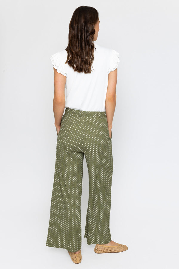 Carraig Donn Khaki Polka Dot Trousers with Elastic Waist