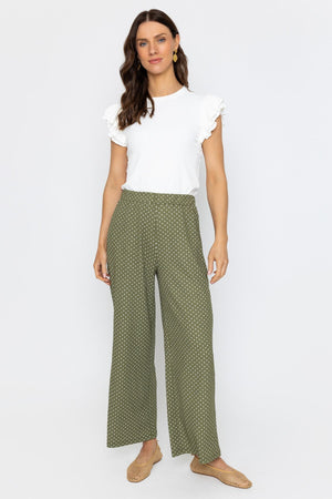 Carraig Donn Khaki Polka Dot Trousers with Elastic Waist