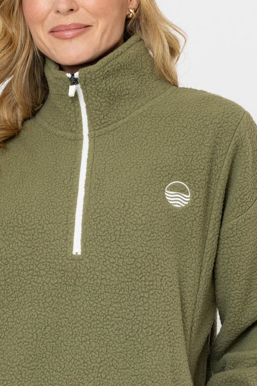 Carraig Donn Khaki Teddy Fleece With Contrast Zip