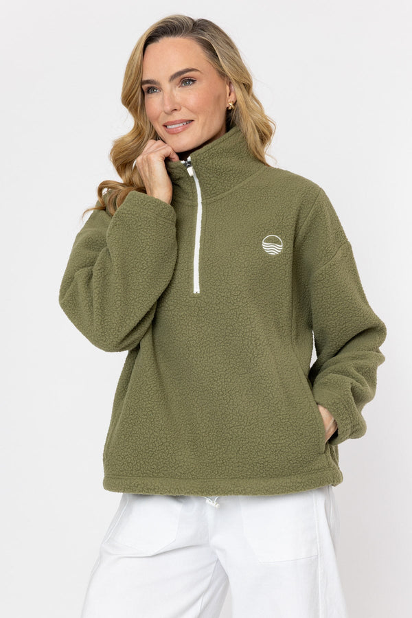 Carraig Donn Khaki Teddy Fleece With Contrast Zip