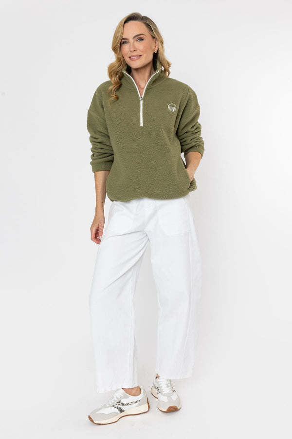 Carraig Donn Khaki Teddy Fleece With Contrast Zip