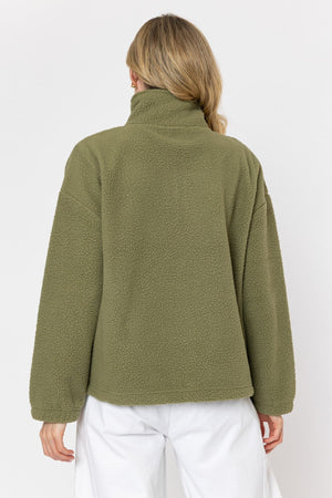 Carraig Donn Khaki Teddy Fleece With Contrast Zip