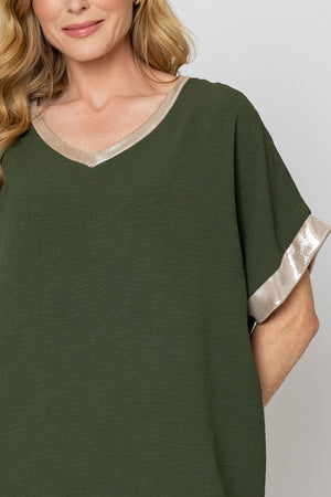 Carraig Donn Khaki Top with Gold Trim