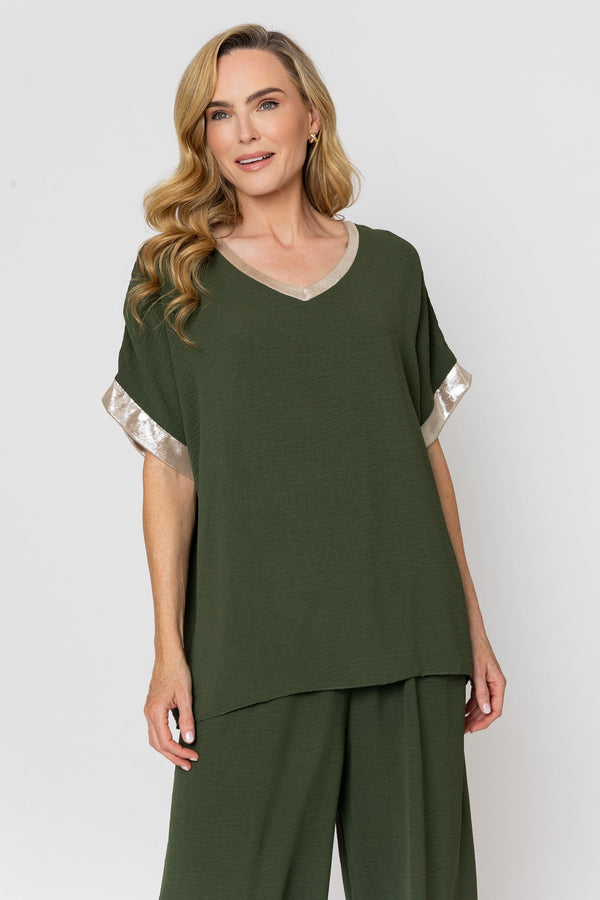 Carraig Donn Khaki Top with Gold Trim