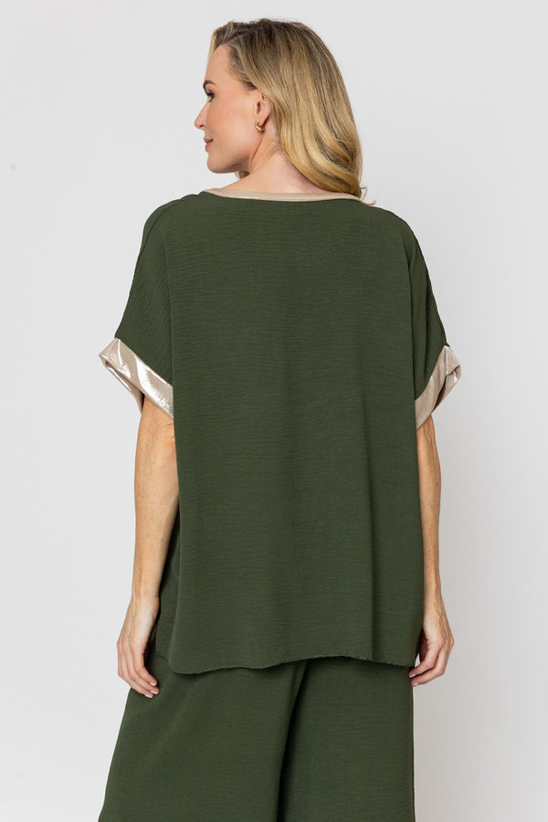Carraig Donn Khaki Top with Gold Trim